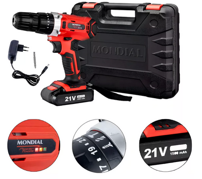 KIT MONDIAL ORIGINAL: Taladro Atornillador De Impacto 21v Con Maleta