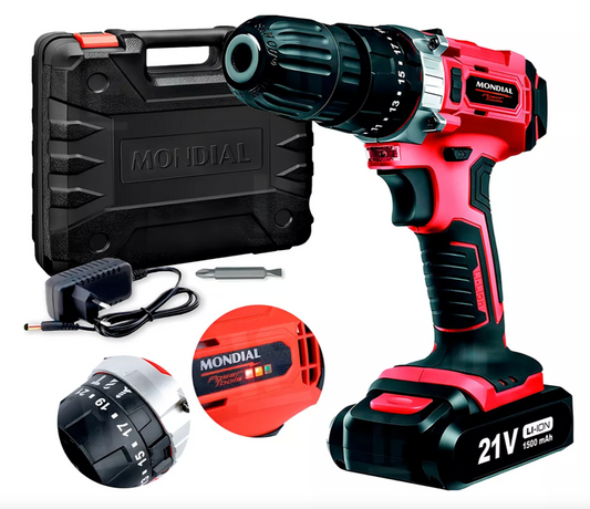 KIT MONDIAL ORIGINAL: Taladro Atornillador De Impacto 21v Con Maleta